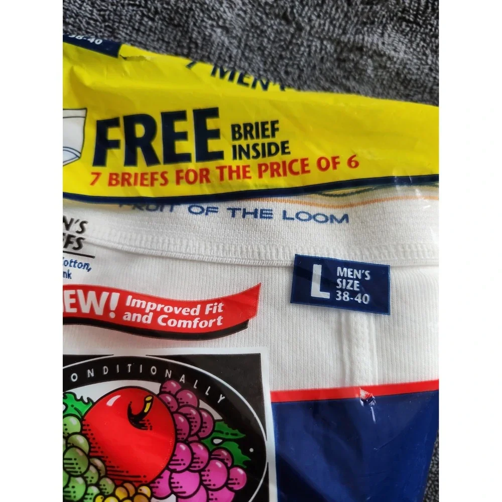 VTG FRUIT OF THE LOOM 7 PACK Men's Briefs Sz L(38-40) White 1996 New Pack